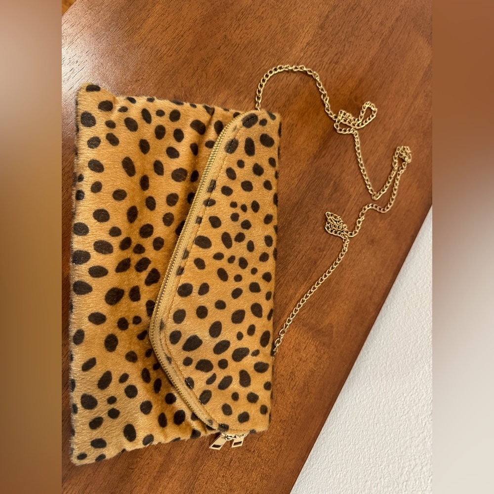 Leopard Print Clutch with Gold Chain